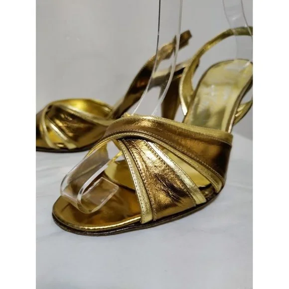 Alejandro Ingelmo Leather Metallic Peep Toe Stiletto Slingback Sandals 37.5/7 - Picture 4 of 9